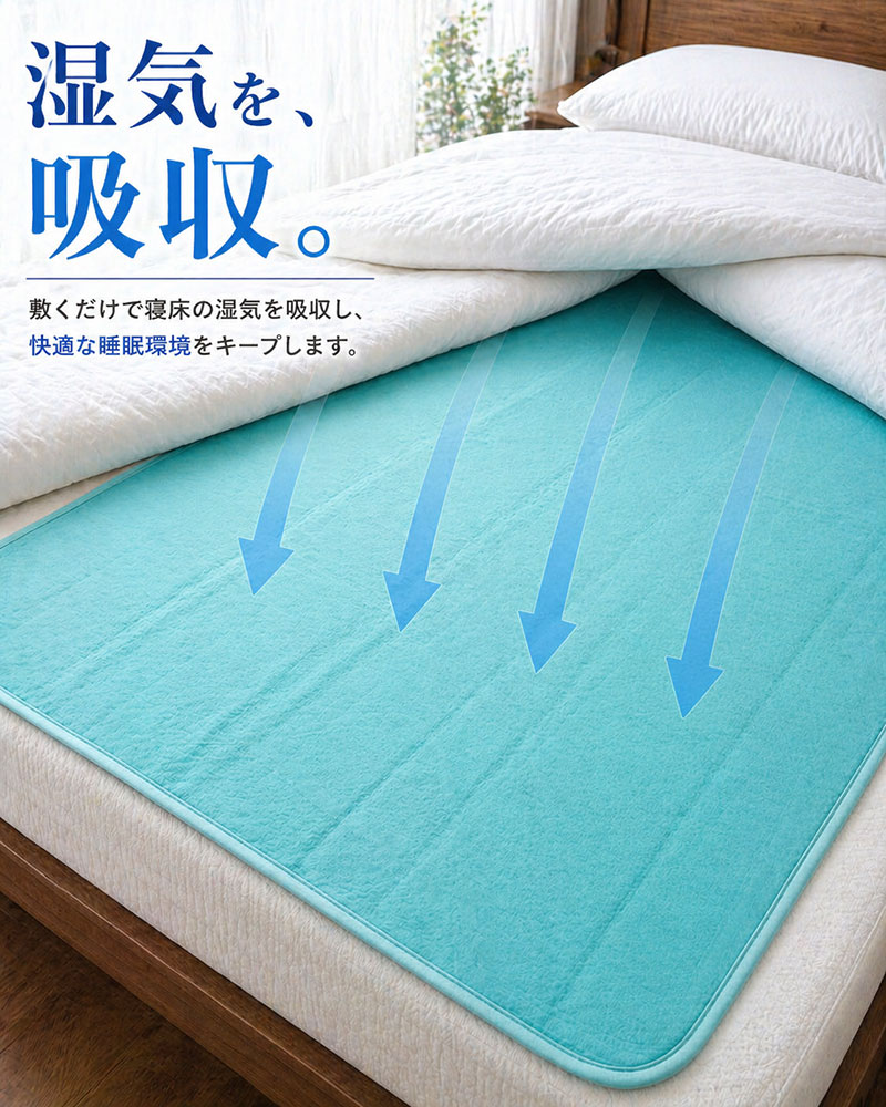 湿気を吸収して、快適な睡眠環境をキープ