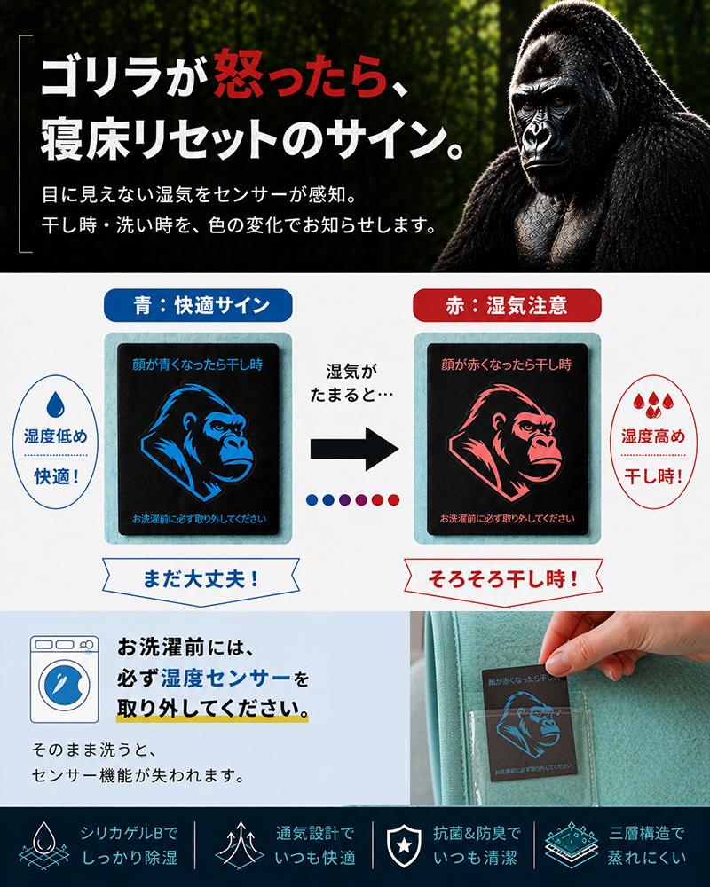 ゴリラのマークが干し時をお知らせ