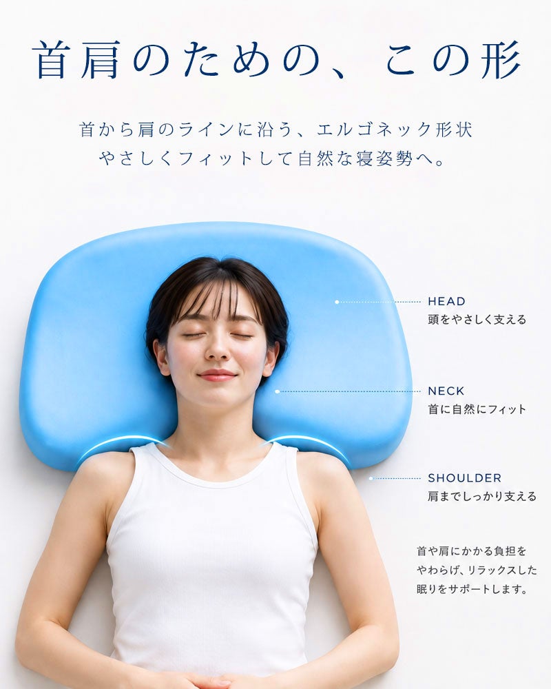 首から肩のラインに沿うエルゴネック形状