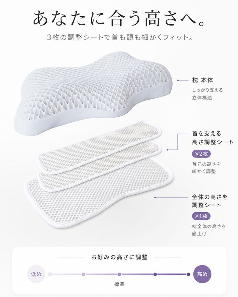 高さ調整シートで首の高さも変えられる